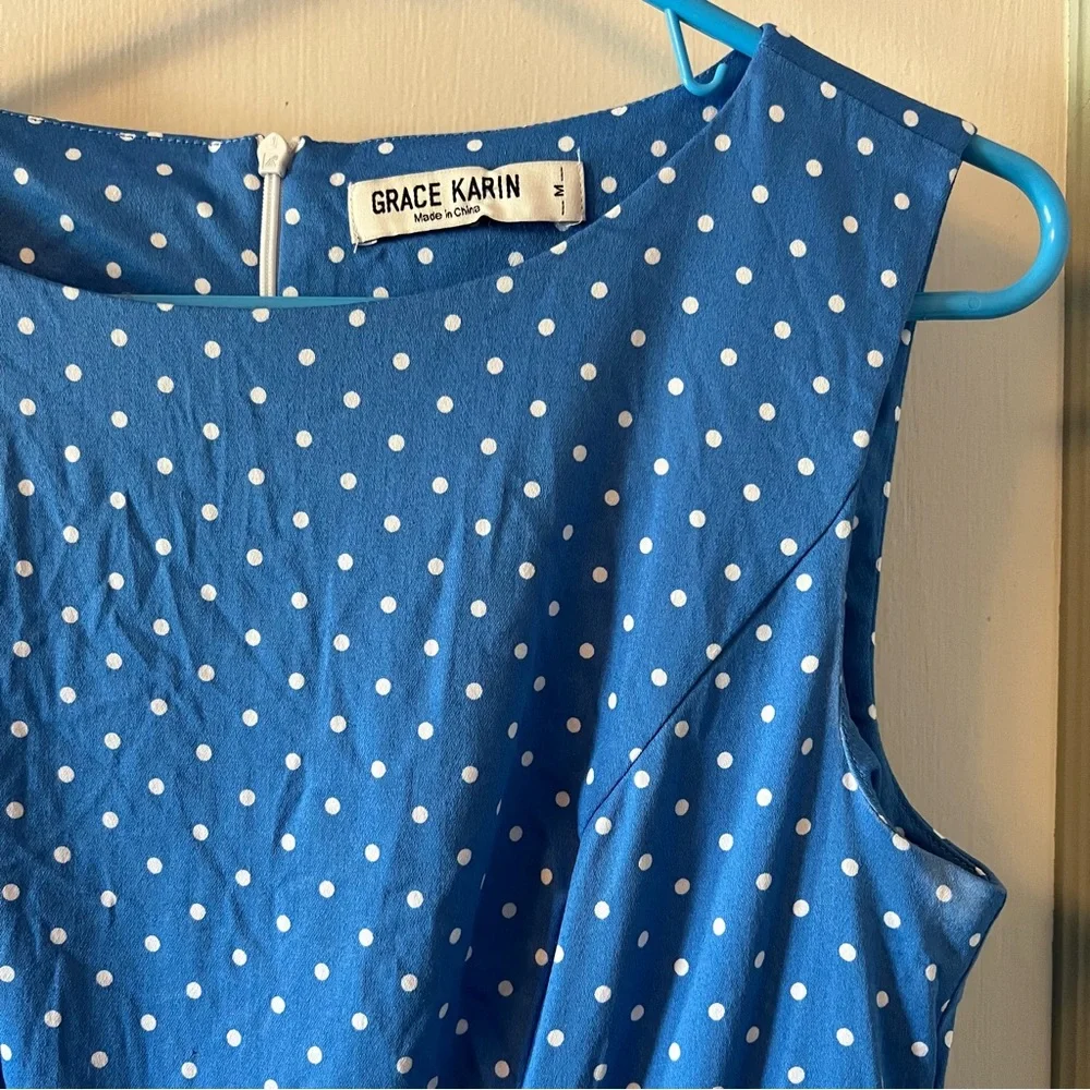BOGO Grace Karin Blue and White Polka Dot Dress - Picture 6 of 6